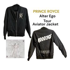 Prince Royce Alter Ego Tour Aviator Bomber Jacket Size XS Gold Logo “Roooyse”